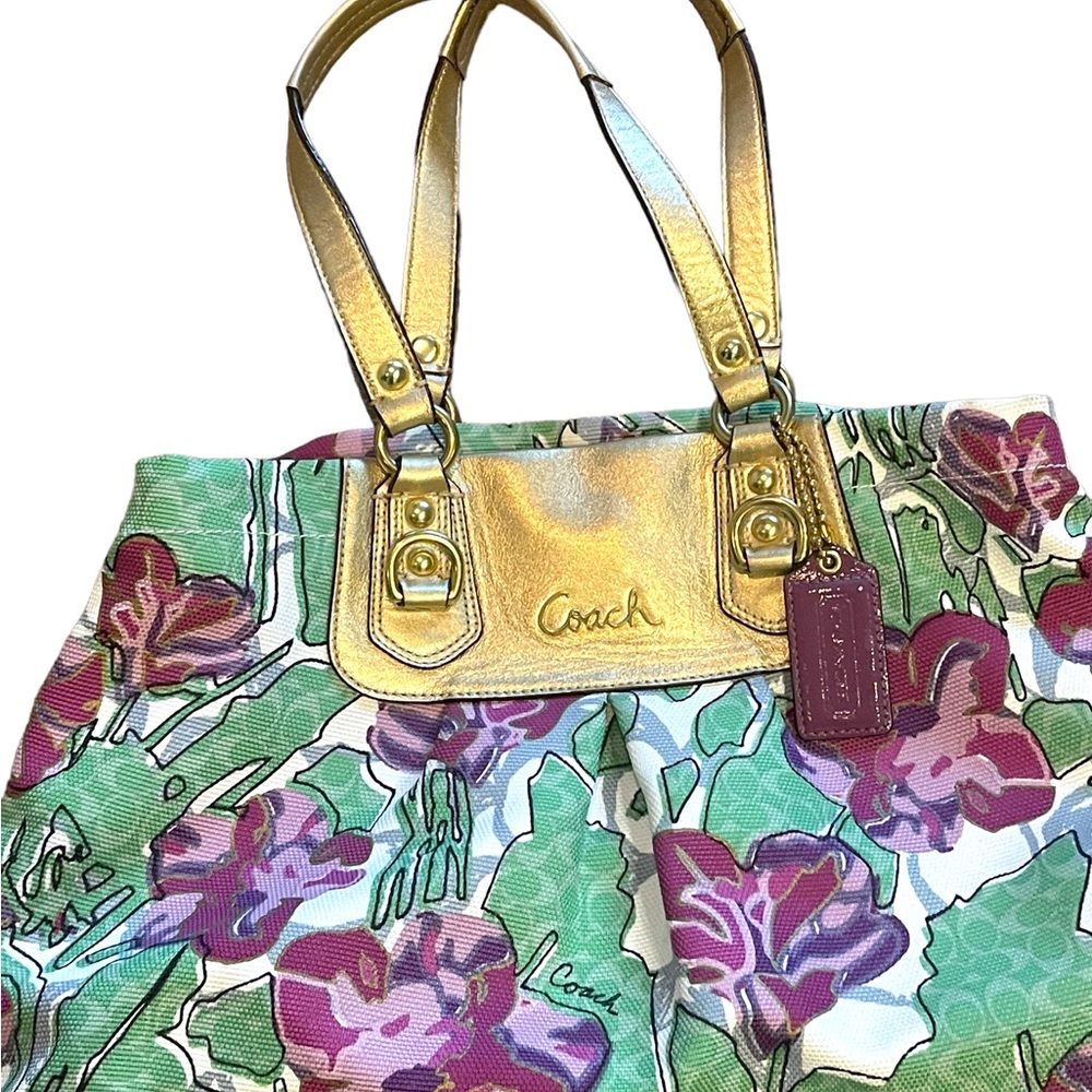 NWOT Gold metalic Flower Floral COACH Bag F16259 - Picture 5 of 6